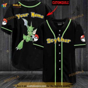 Personalized Name Scyther Pokemon 3D Baseball Jersey