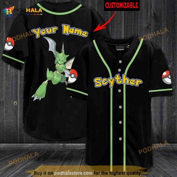 Personalized Name Scyther Pokemon 3D Baseball Jersey