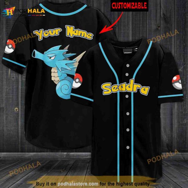 Personalized Name Seadra Pokemon 3D Baseball Jersey