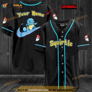 Personalized Name Squirtle Pokemon 3D Baseball Jersey