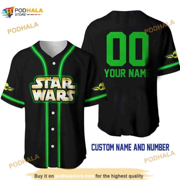 Personalized Name Star Wars Baby Yoda 3D Baseball Jersey