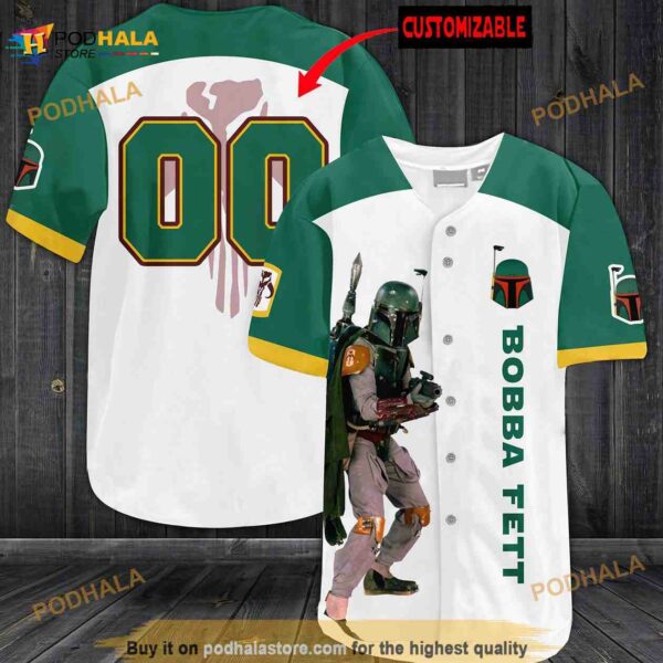 Personalized Name Star Wars Boba Fett Unisex 3D Baseball Jersey Green