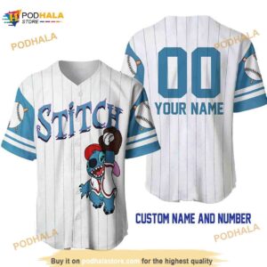 Personalized Name Stitch Disney Pinstripe 3D Baseball Jersey