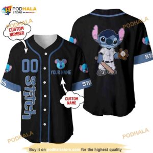 Personalized Name Stitch Playing Baseball 3D Baseball Jersey