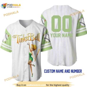 Personalized Name Tinker Bell Pinstripe 3D Baseball Jersey