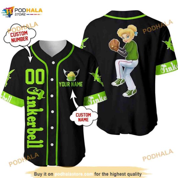 Personalized Name Tinker Bell Playing Baseball 3D Baseball Jersey