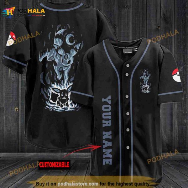 Personalized Name Umbreon Pokemon 3D Baseball Jersey