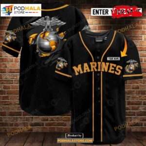 Personalized Name Us Marine Black Baseball Jersey Shirt