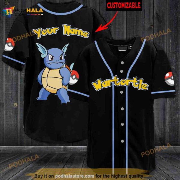 Personalized Name Wartortle Pokemon 3D Baseball Jersey