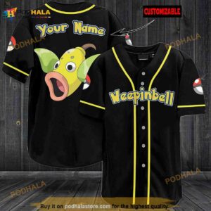 Personalized Name Weepinbell Pokemon 3D Baseball Jersey