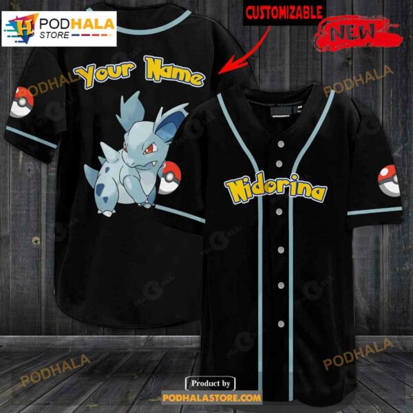 Personalized Nidorina Black Baseball Jersey