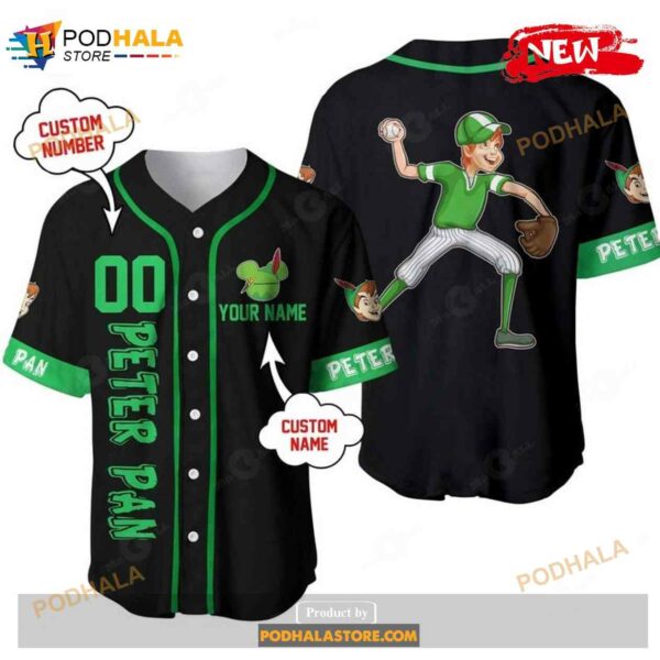 Personalized Peter Pan Playing Baseball All Over Print Black Baseball Jersey