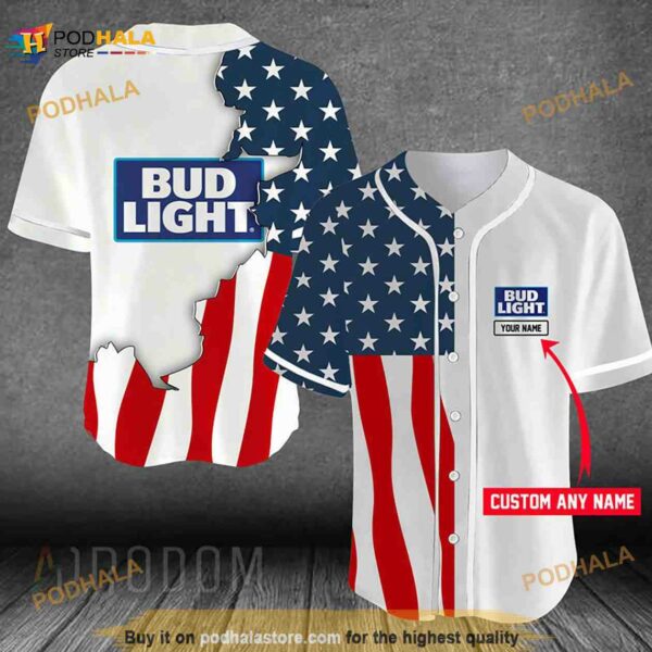 Personalized US Flag Bud Light 3D Baseball Jersey