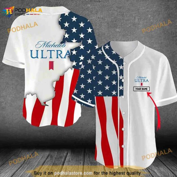 Personalized US Flag Michelob Ultra 3D Baseball Jersey