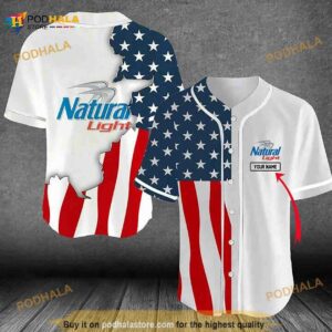 Personalized US Flag Natural Light 3D Baseball Jersey