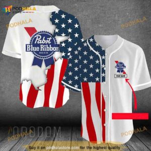 Personalized US Flag Pabst Blue Ribbon 3D Baseball Jersey