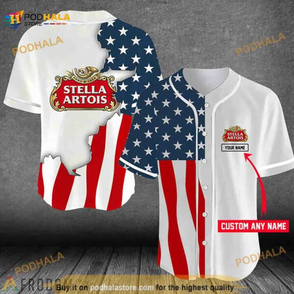 Personalized US Flag Stella Artois 3D Baseball Jersey