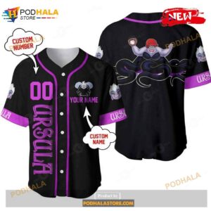 Personalized Villian Ursula The Little Mermaid Playing Baseball All Over Print Black Baseball Jersey