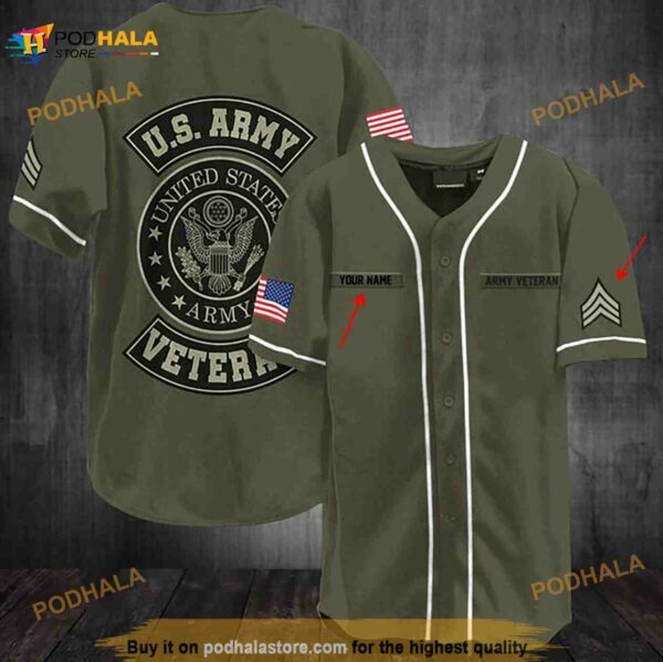 Personalized Vintage Us Army Veteran 3D Baseball Jersey