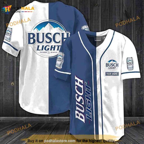 Personalized White Busch Light 3D Baseball Jersey