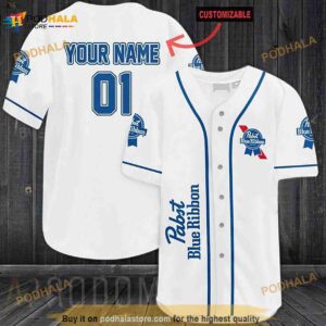 Personalized White Pabst Blue Ribbon 3D Baseball Jersey