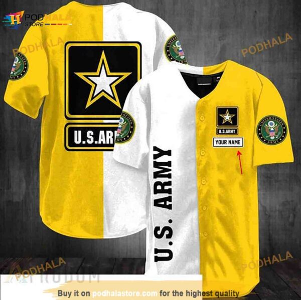 Personalized White Yellow Us Army Veteran 3D Baseball Jersey