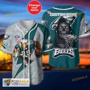 Philadelphia Eagles Skull Pattern Name 3D Baseball Jersey Shirt