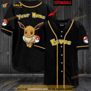 Pkm Eevee Personalized Name Pokemon 3D Baseball Jersey Anime