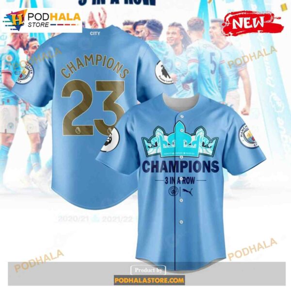 Premier League Champions Manchester City 3 In A Row 2023 V3 Jersey Shirt