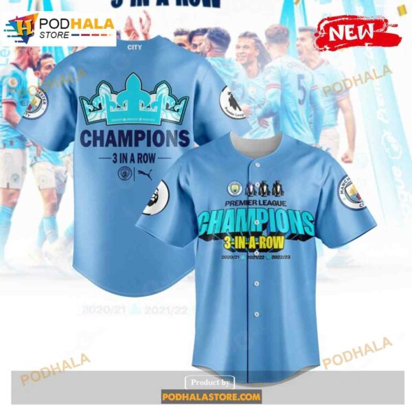 Premier League Champions Manchester City 3 In A Row 2023 V4 Jersey Shirt