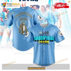 Premier League Champions Manchester City 3 In A Row 2023 V5 Jersey Shirt