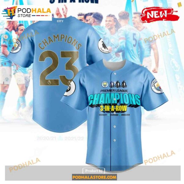 Premier League Champions Manchester City 3 In A Row 2023 V6 Jersey Shirt