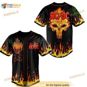 Premium Ac Dc Fire Skull 3D Baseball Jersey Shirt