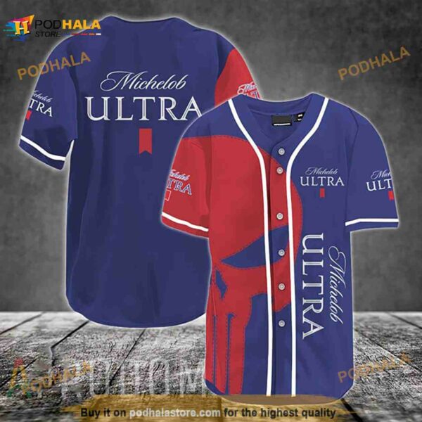 Red Skull Michelob Ultra 3D Baseball Jersey Shirt