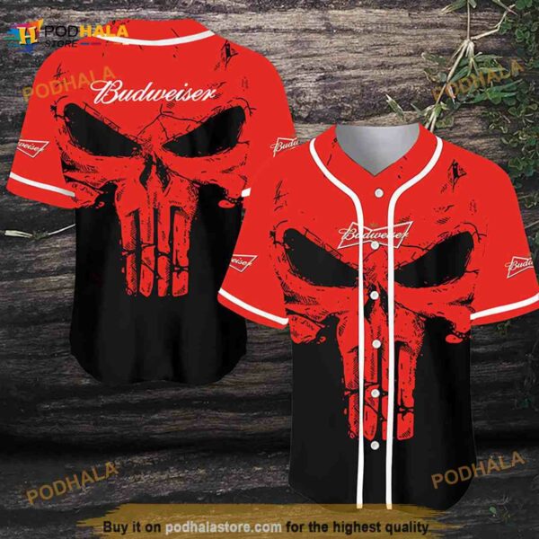 Retro Skull Budweiser Beer 3D Baseball Jersey Shirt