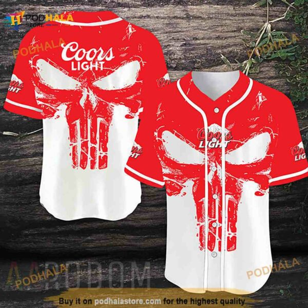 Retro Skull Coors Light Beer 3D Baseball Jersey Shirt