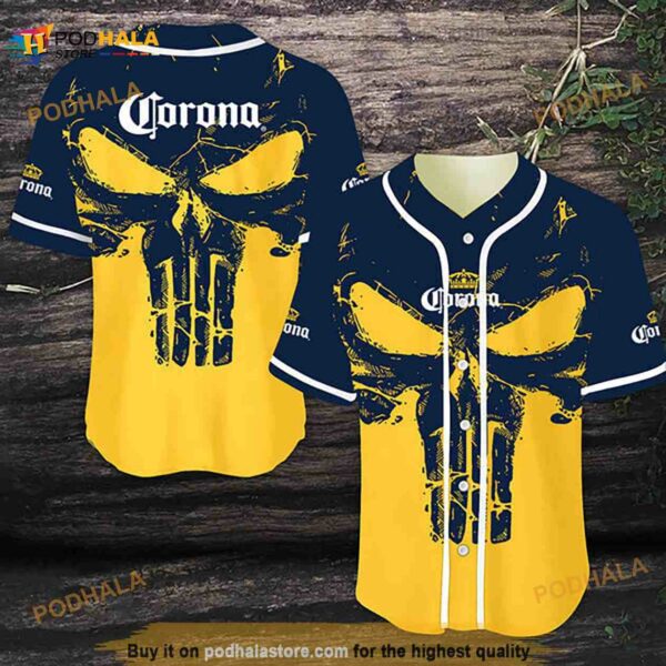 Retro Skull Corona Beer 3D Baseball Jersey Shirt