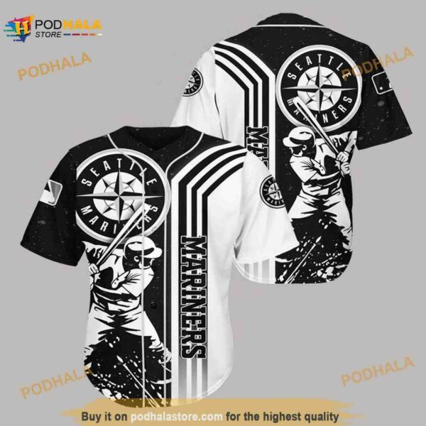 Seattle Mariners Black N White 3D Baseball Jersey Shirt