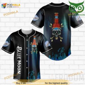 Skull Fire Blue Moon 3D Baseball Jersey