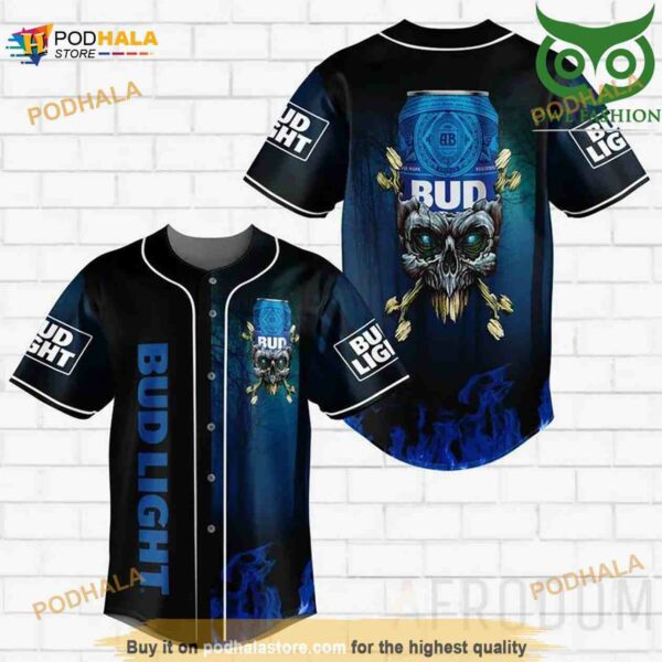 Skull Fire Bud Light 3D Baseball Jersey