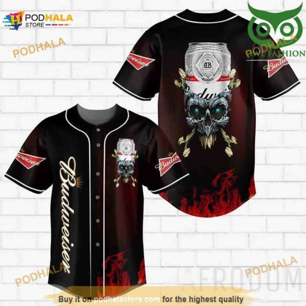 Skull Fire Budweiser 3D Baseball Jersey