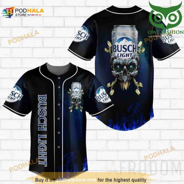 Skull Fire Busch Light 3D Baseball Jersey