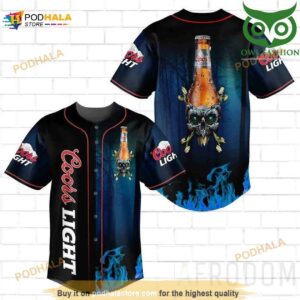 Skull Fire Coors Light 3D Baseball Jersey