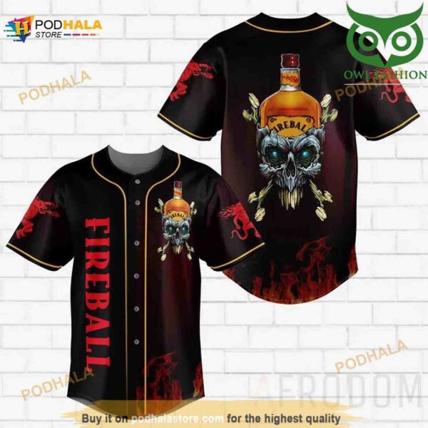 Skull Fire Fireball 3D Baseball Jersey