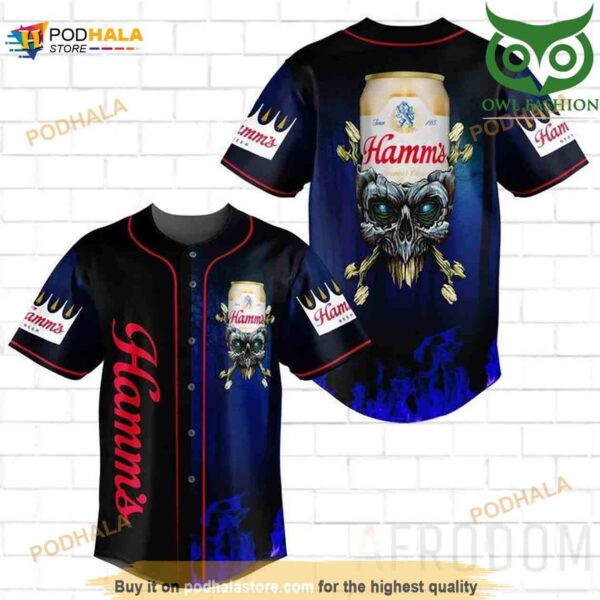 Skull Fire Hamms Beer 3D Baseball Jersey