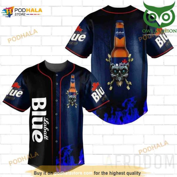 Skull Fire Labatt Blue 3D Baseball Jersey