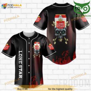 Skull Fire Lone Star Beer 3D Baseball Jersey