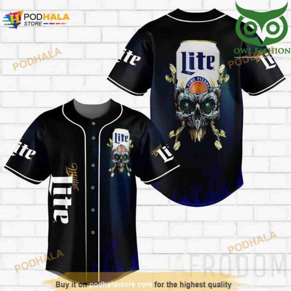 Skull Fire Miller Lite 3D Baseball Jersey