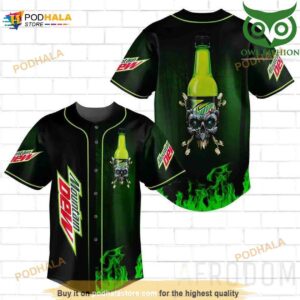 Skull Fire Mountain Dew 3D Baseball Jersey