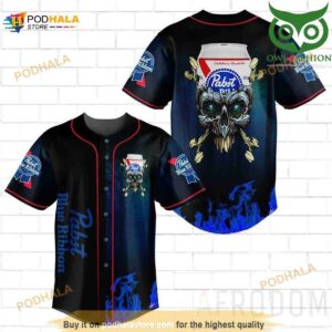 Skull Fire Pabst Blue Ribbon 3D Baseball Jersey